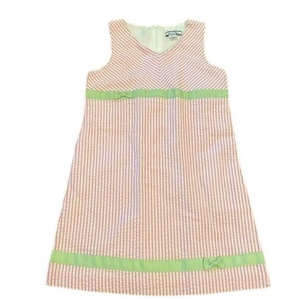 Hartstring pink green bow empire seersucker Dress 6 heritage classic modest